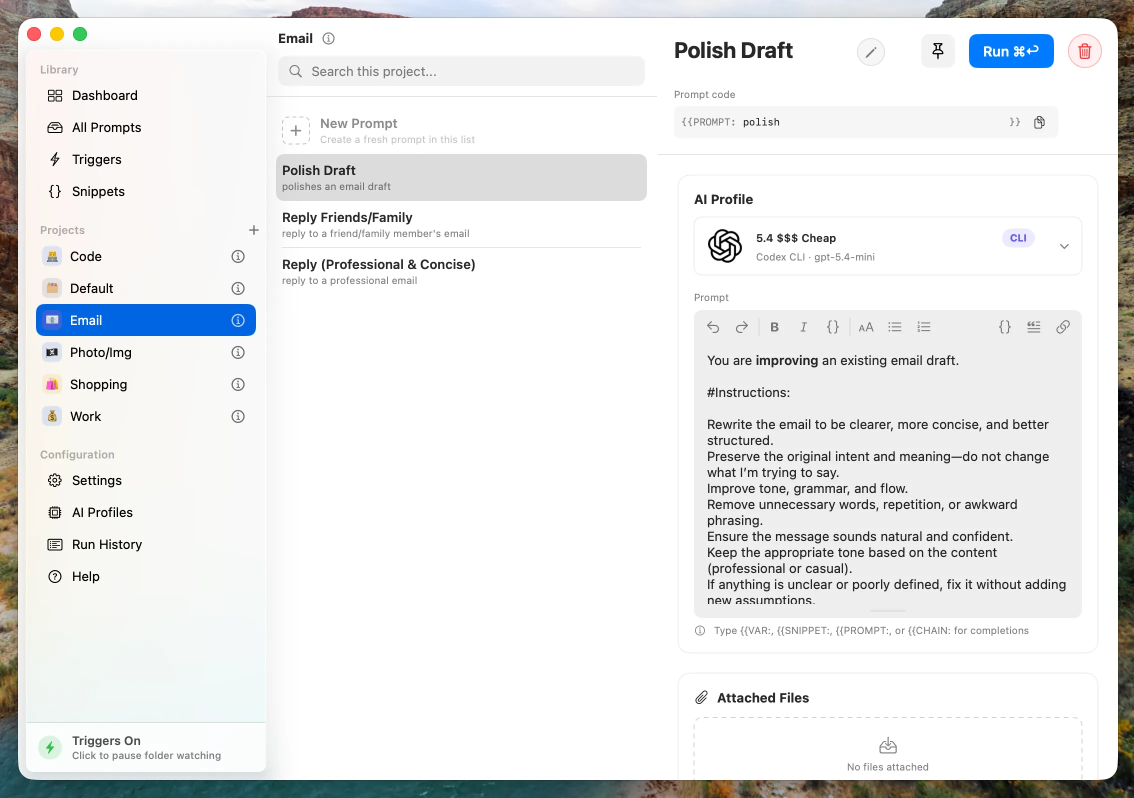 Prompt workspace screen in the Ottyr app
